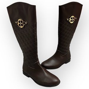 IMAN - Leather - Chocolate Brown & Gold Accent Knee High Riding Boots - Size 8